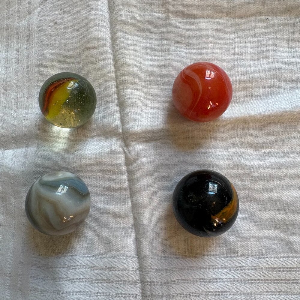 Glass marbles Lot of 4 One clear and 3 swirl  7/8 "